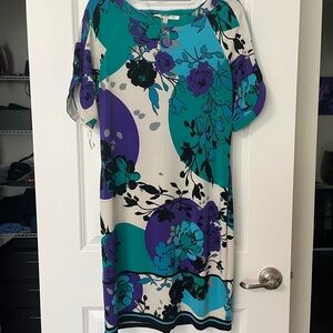 Evan Picone Floral Dress in Teal and Purple